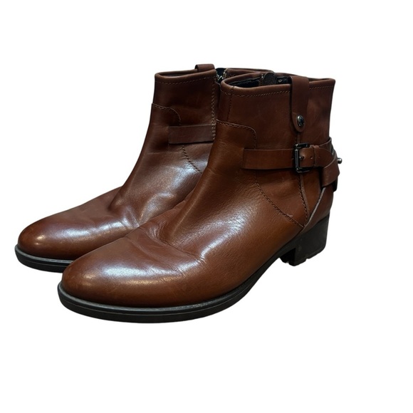 Geox Women's Brown Leather Ankle Boots with Side Zipper and Low Heel Size 40 - Picture 1 of 8